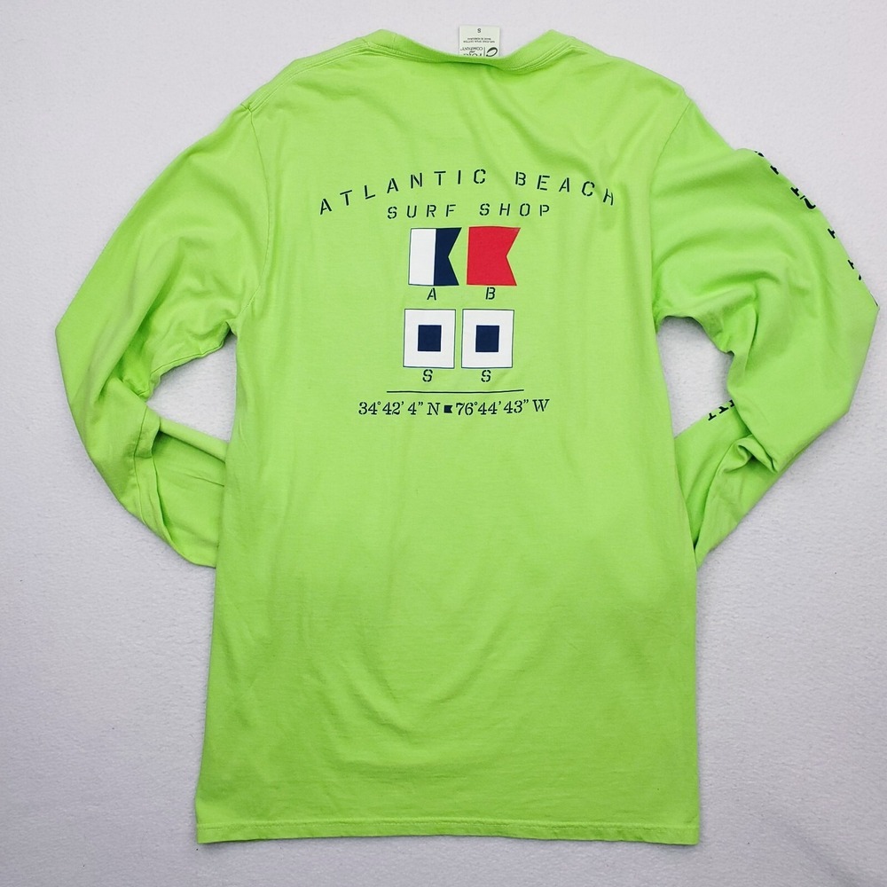 Atlantic Beach Surf Shop Shirt Mens Small Green Nautical Flag Signal Coordinate